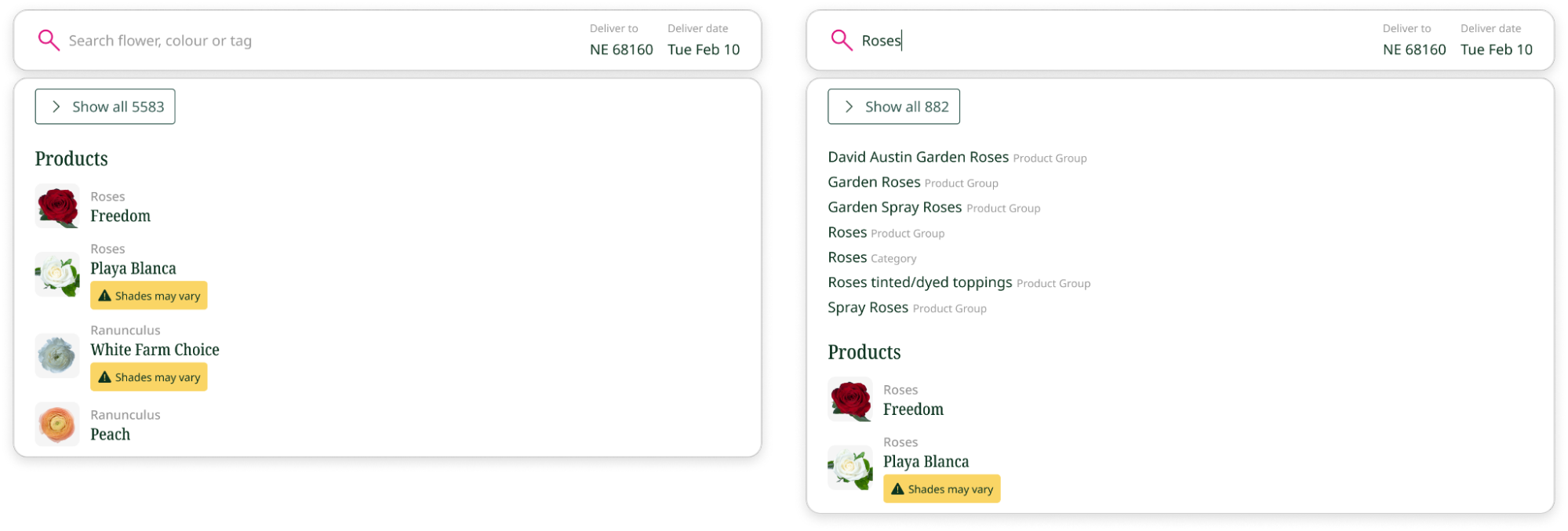 Keyword search results page