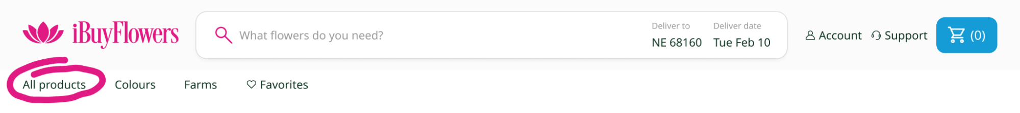 Main menu product category dropdown