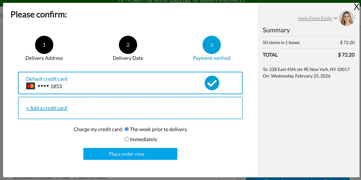 Payment method selection screen